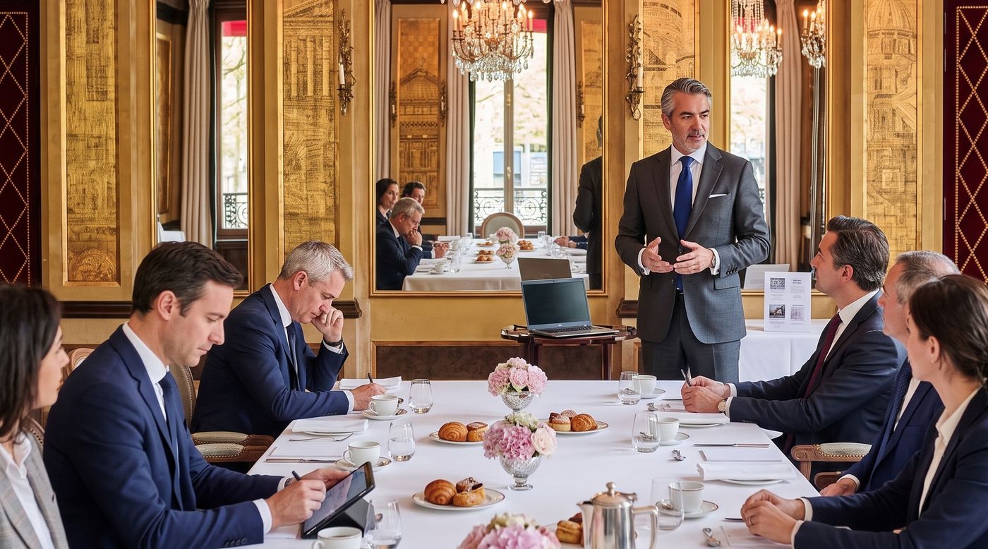 Consultant présentant devant des dirigeants et managers clés