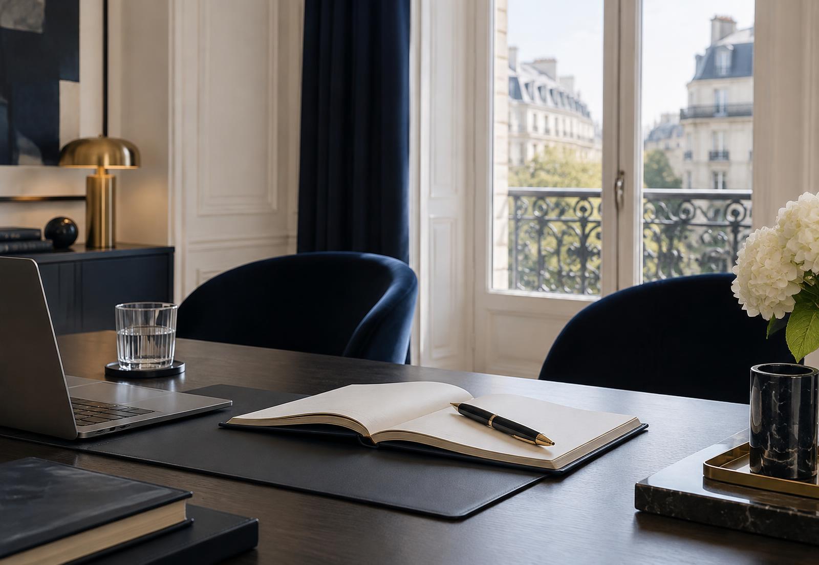 Bureau parisien préparé pour un échange confidentiel